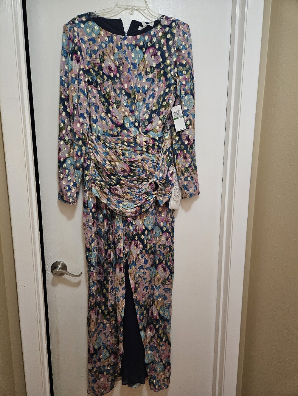 Dress The Population Romera Metallic Floral Print Gown Size Large NWT